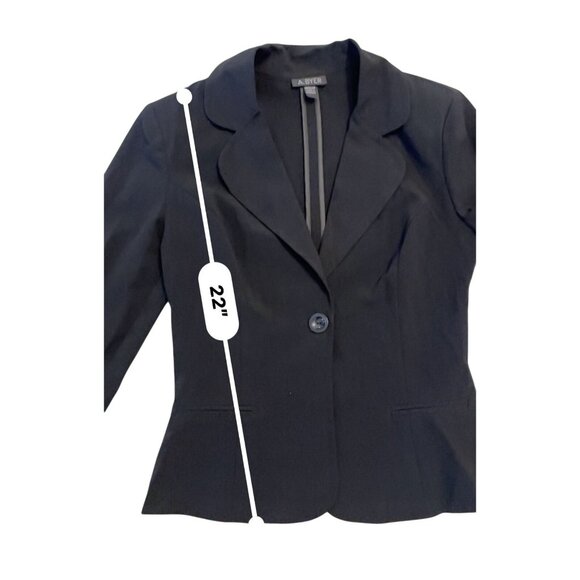 90's black stretch blazer Medium Y2K wide lapel single button - Picture 7 of 8